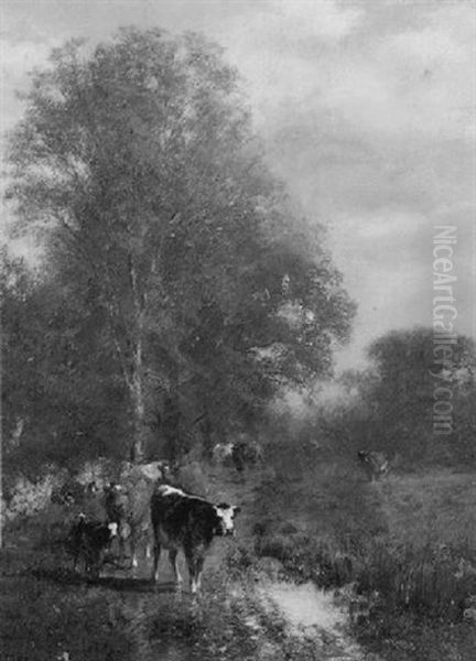 Cows In A Landscape Oil Painting by James McDougal Hart