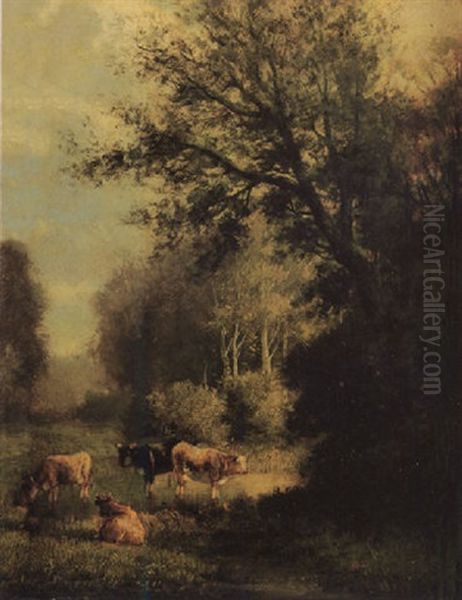 Cows In Landscape Oil Painting by James McDougal Hart