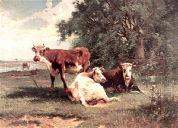 Cows Near A Stream Oil Painting by James McDougal Hart