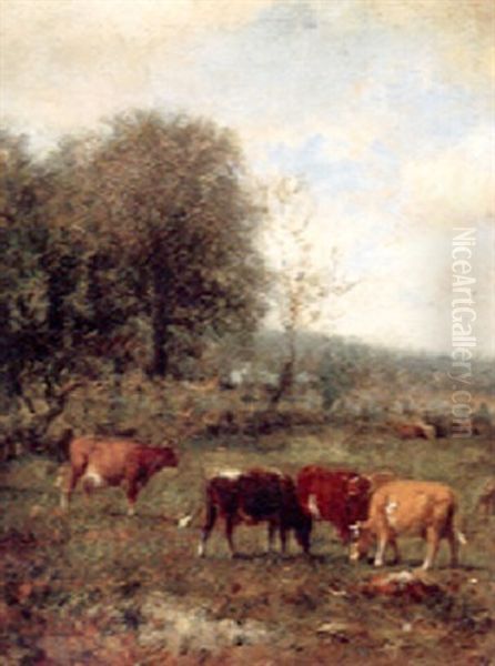 Cows On The Pasture Oil Painting by James McDougal Hart