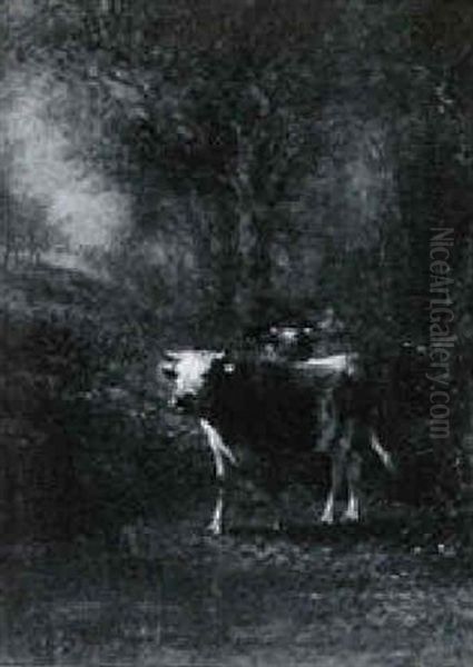 Cattle In Woodland Clearing Oil Painting by James McDougal Hart