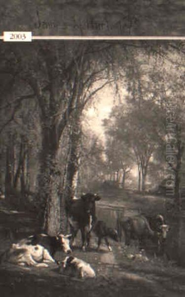 Cows Watering In River Oil Painting by James McDougal Hart