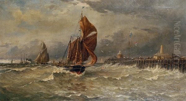 Entrance To Gorleston Harbour, Norfolk Oil Painting by Auguste Ballin