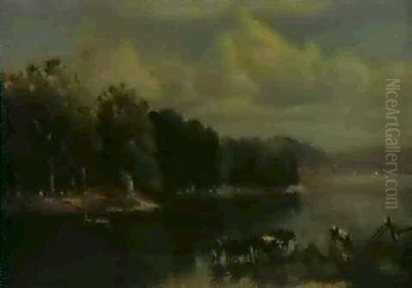 Landschaft Mit Kuhen Am Wasser Oil Painting by James McDougal Hart