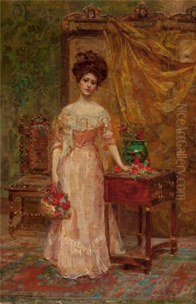 The Basket Of Roses Oil Painting by Letitia Bonnet Hart