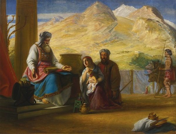 The Temple Of The Jews At Shilo: Hannah Presenting The Infant Samuel To The High Priest Eli Oil Painting by Solomon Alexander Hart