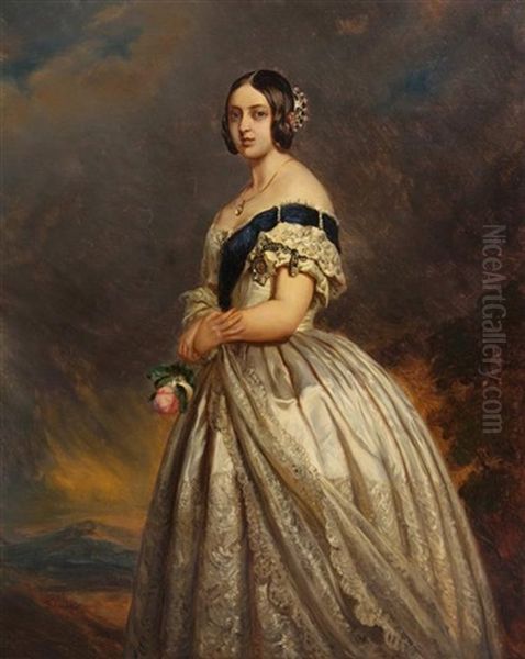 Portrait Of Queen Victoria Oil Painting by Solomon Alexander Hart