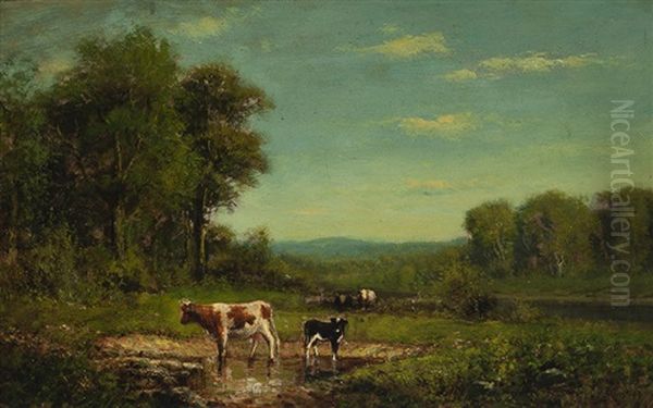 The Pool, Cows Watering Oil Painting by William M. Hart