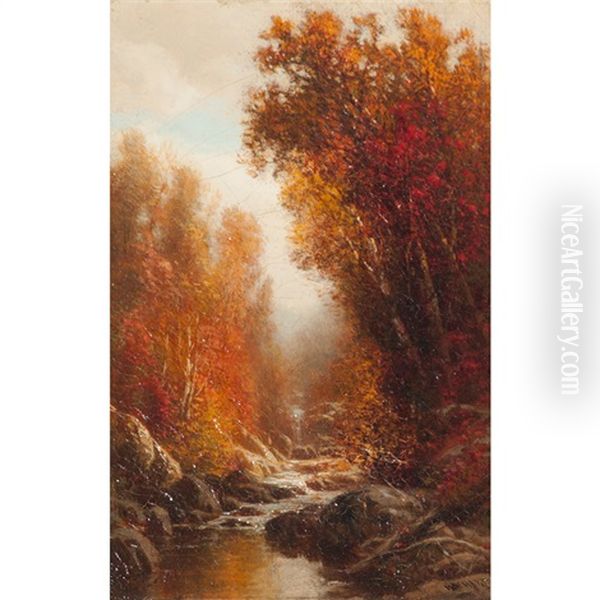 Fall Forest Scene With Stream Oil Painting by William M. Hart