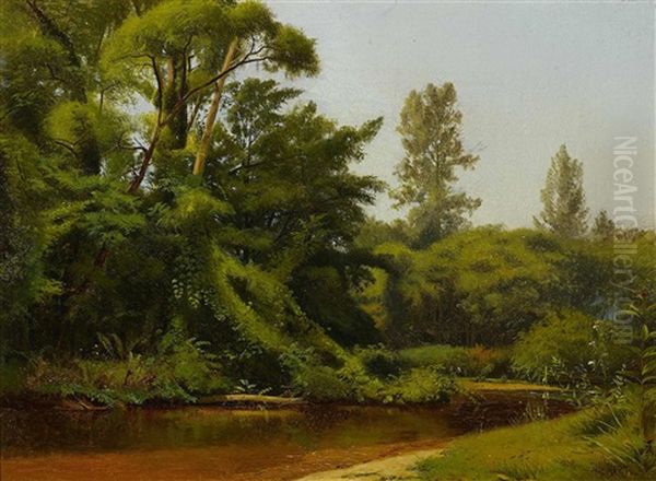 A Tranquil River Scene Oil Painting by William M. Hart