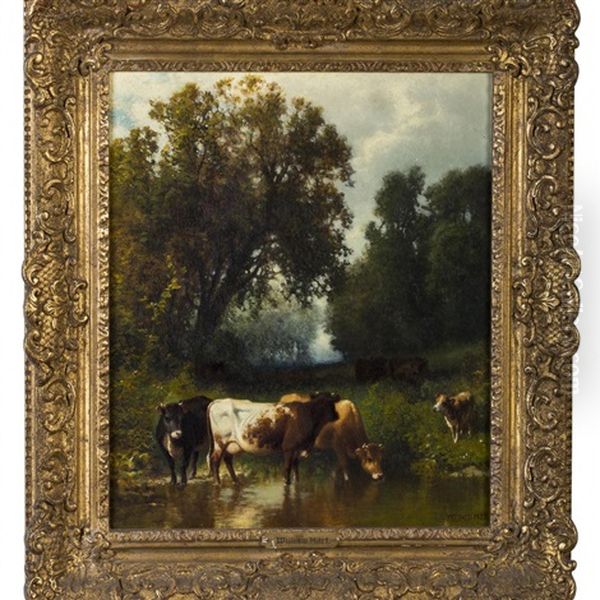 Cattle By A Forest Stream Oil Painting by William M. Hart