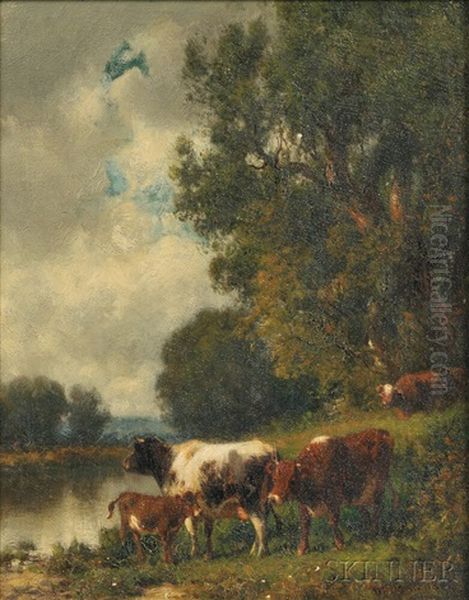 Cattle Near A River Oil Painting by William M. Hart