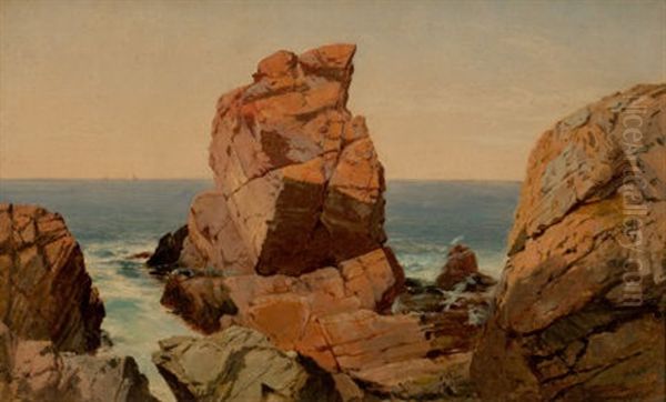 Rocks On The Shore Oil Painting by William M. Hart