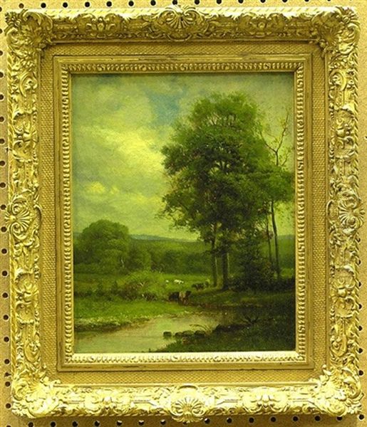 Meadow With Grazing Cattle Oil Painting by William M. Hart