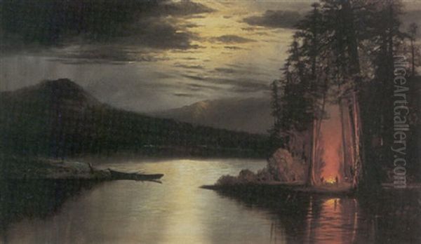 Evening Camp Along A River Oil Painting by William M. Hart