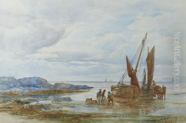 Unloading The Catch Oil Painting by Alexander Ballingall