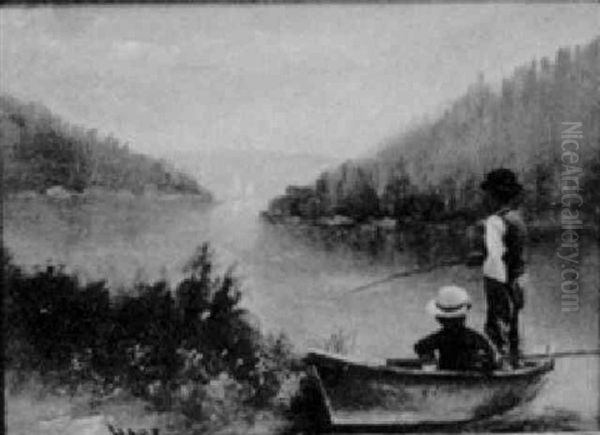 Fishing On The Lake Oil Painting by William M. Hart