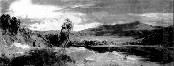 Lake Landscape With Figures by William M. Hart