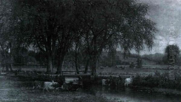 Cattle Watering In The Pasture Stream Oil Painting by William M. Hart