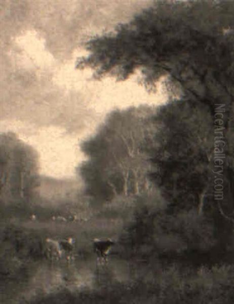 Cattle At The Brook Oil Painting by William M. Hart