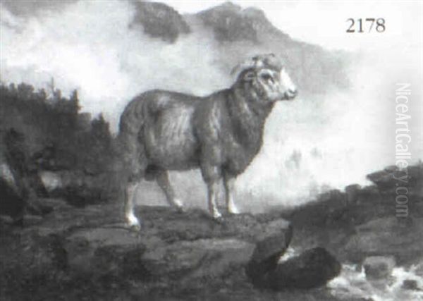 Ram In A Mountain Landscape Oil Painting by William M. Hart