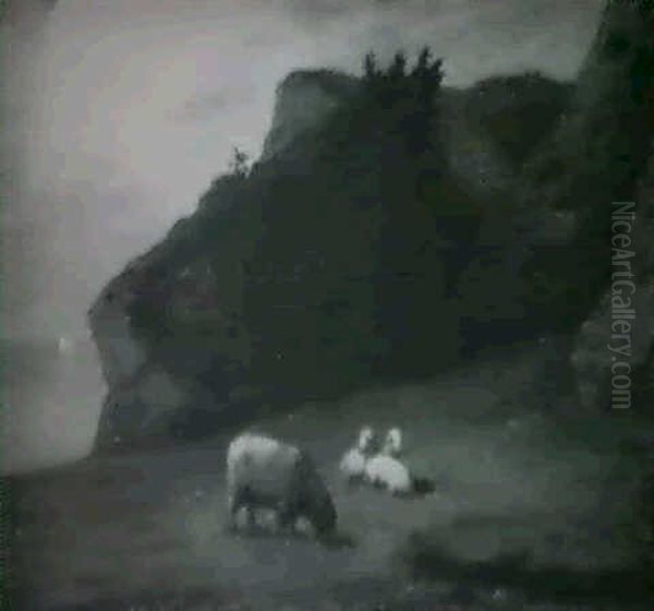 Sheep Grazing Along The Coast Oil Painting by William M. Hart