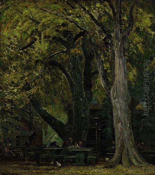 Im Biergarten 'unter Der Linde' Oil Painting by Hans Hartig