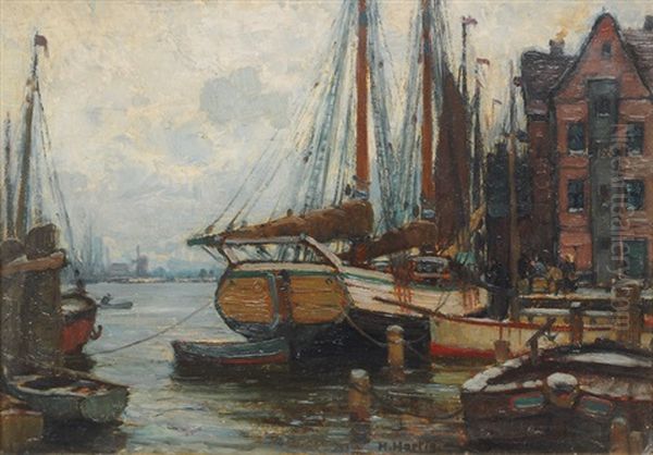 At The Harbour Oil Painting by Hans Hartig