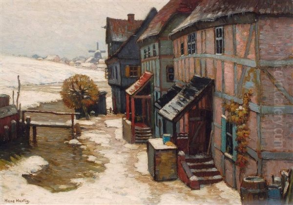 Hauser Im Winter Oil Painting by Hans Hartig