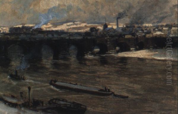 Alte Augustusbrucke In Dresden Oil Painting by Hans Hartig