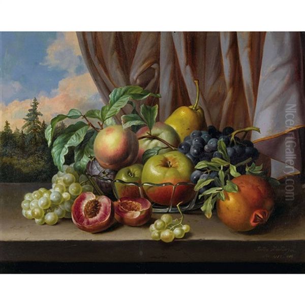 Stillleben Mit Pfirsichen, Trauben, Apfeln Und Granatapfel Oil Painting by Anton Hartinger