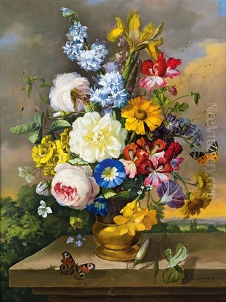 Blumenstillleben Oil Painting by Anton Hartinger