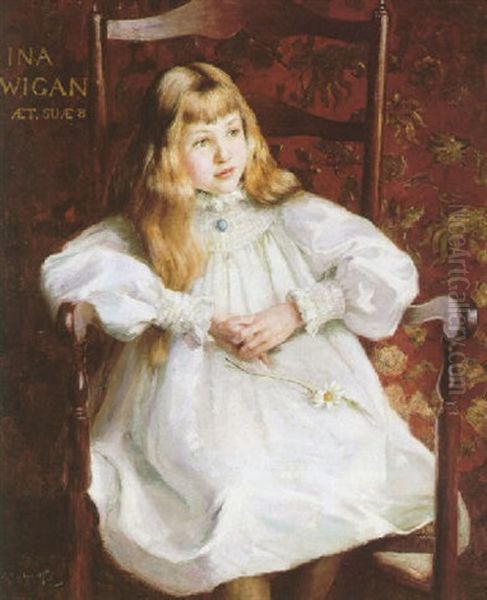 Portrait Of Ina Wigan, Aged Eight Oil Painting by Alfred Hartley