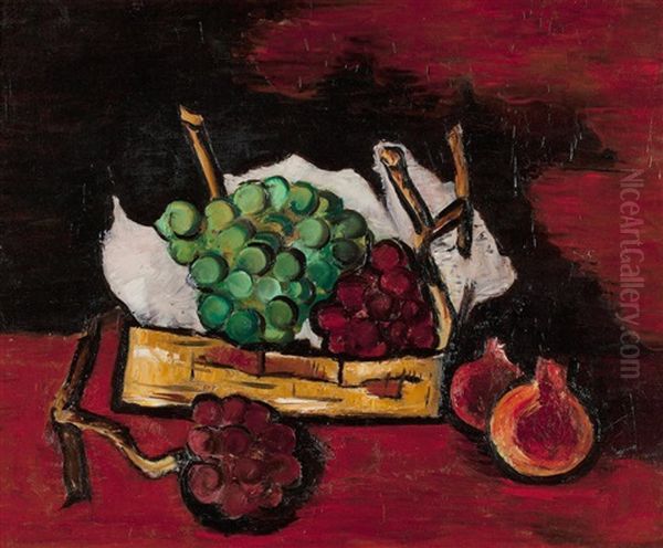 Green And Purple Grapes In A Basket Oil Painting by Marsden Hartley