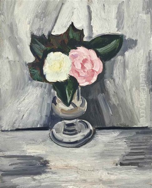 Pink And White Flowers In A Crystal Vase Oil Painting by Marsden Hartley