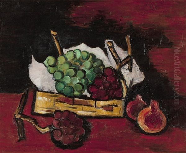 Green And Purple Grapes In A Basket Oil Painting by Marsden Hartley