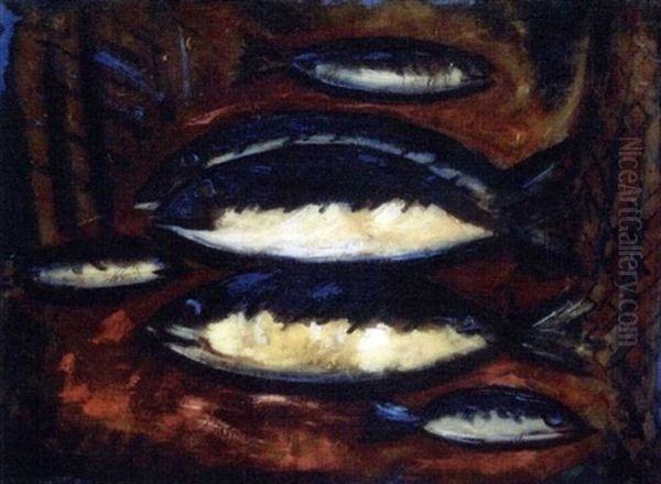 The Six Fish Oil Painting by Marsden Hartley