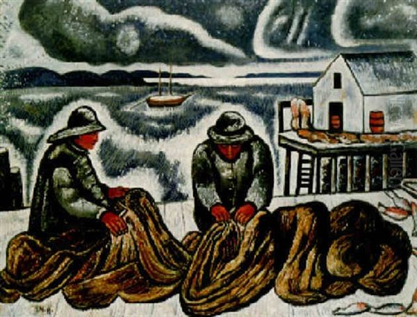 Nova Scotia Fishermen Oil Painting by Marsden Hartley