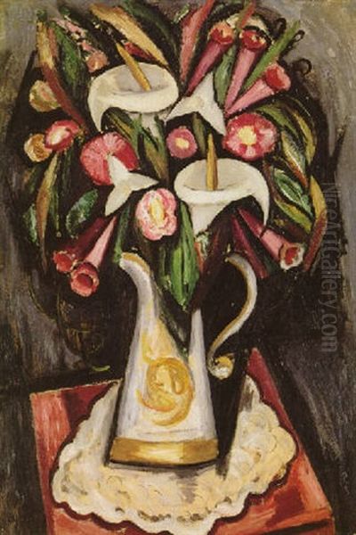 Pitcher With Calla Lilies Oil Painting by Marsden Hartley