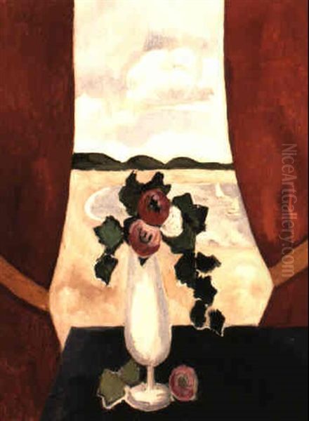 Red Camellias In A Vase Oil Painting by Marsden Hartley