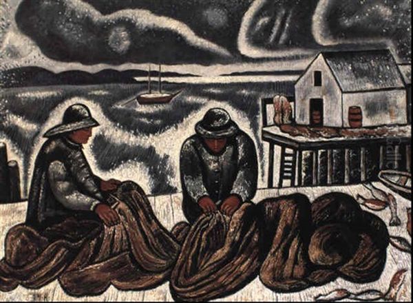 Nova Scotia Fishermen Oil Painting by Marsden Hartley