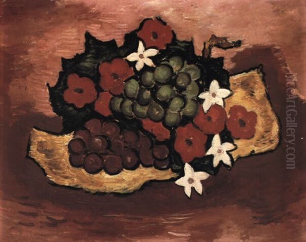 Still Life With Grapes And Flowers Oil Painting by Marsden Hartley