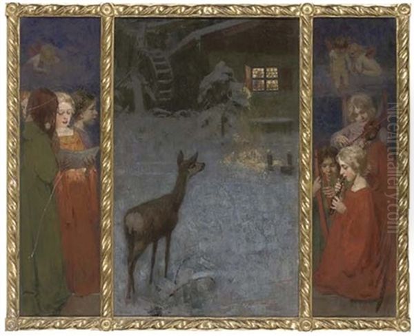 Christmas Night (tryptych) Oil Painting by Carl Hartmann