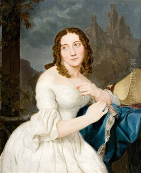 Bildnis Einer Dame In Landschaft by Carl Hartmann