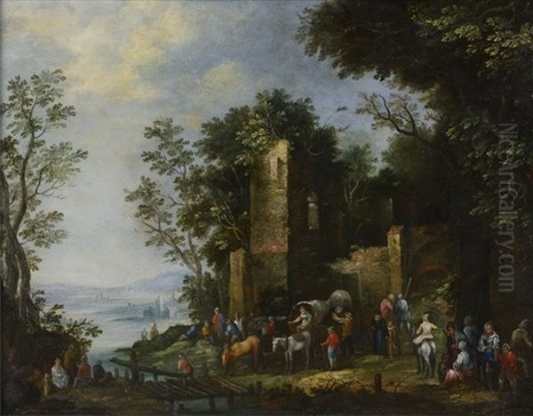 Landscape With The Ruin Of Castle And Staffage Oil Painting by Jan Jakub Hartmann