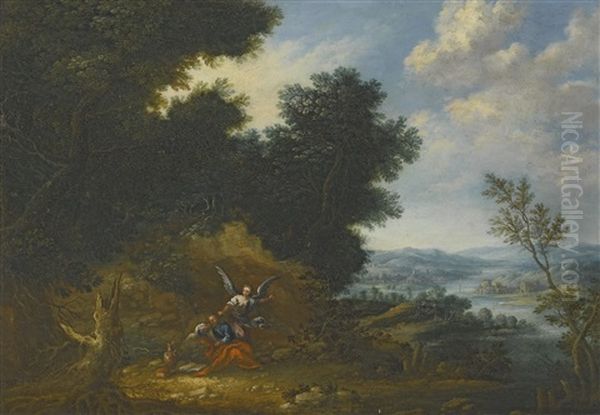 Jacob's Dream; The Angel Appearing To Hagar And Ishmael (pair) Oil Painting by Johannes Jakob Hartmann