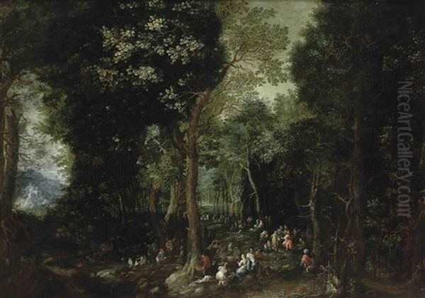 A Wooded Landscape With Saint John The Baptist Preaching Oil Painting by Johannes Jakob Hartmann