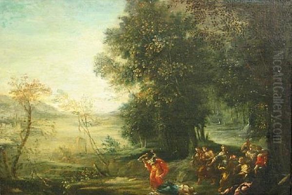 A Landscape With Classical Figures In The Foreground Oil Painting by Johannes Jakob Hartmann