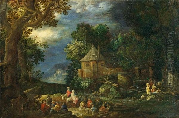 Nachtliche Landschaft Mit Rastenden Bauern Oil Painting by Johannes Jakob Hartmann