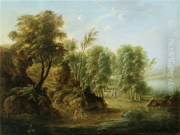 Waldlandschaft Mit Reisenden Oil Painting by Johannes Jakob Hartmann